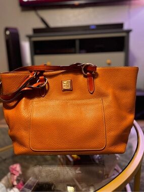Dooney & Bourke Orange Pebbled Leather Tote with Front Slip Pocket - Tammy Bag